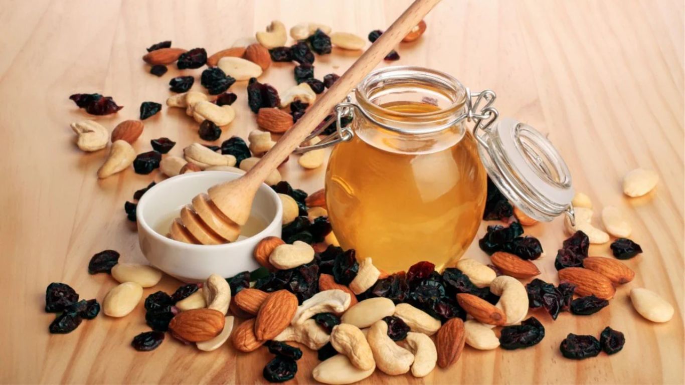 Dry Fruits Eating with Honey